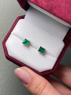 square cut emerald earrings Blue Sapphire Studs, Sapphire Earrings Studs, Emerald Earrings Studs, Hand Necklace, Sapphire Studs, Clover Earrings, Antique Watches, Gemstone Stud Earrings, Stone Studs