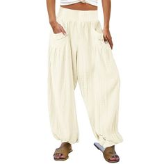 Prolriy is a professional fashion brand that focuses on global fashion women's wear, which can meet your different needs for fashion. Welcome to our storeProlriy Womens High Waist Wide Leg Pants Casual Palazzo Pants Beach Loose Baggy Harem Pants With Pockets Features: Fabric: 85% Cotton, 15% Linen Soft material black cargo pants for women, super lightweight, breathable and not see through This womens cargo pants are easy to with a crop top, tunic blouse, t-shirts, and more for a casual chic summ Cheap Wide Leg Casual Harem Pants, Cheap Wide Leg Beach Pants With Pockets, Cheap Straight Leg Summer Harem Pants, Cheap Summer Pants With Drawstring, Cheap Wide Leg Pants For The Beach, Cheap Solid Wide Leg Pants For Beach, Cheap Spring Wide Leg Parachute Pants, Cheap Wide-leg Pants For Vacation, Affordable Casual Parachute Pants For Loungewear