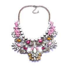 Big Flower Rhinestones Necklace Rhinestones Necklace, Wedding Acrylic, Acrylic Pink, Trendy Necklace, Statement Choker, Statement Choker Necklace, Party Necklace, Chains Necklaces, Trendy Necklaces