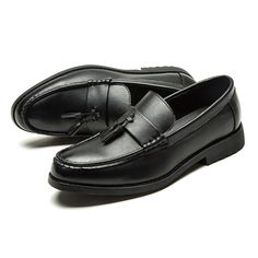 Department Name: Adult Shoes Type: Basic Outsole Material: Rubber Closure Type: Slip-On Upper Material: Microfiber Season: Spring/Autumn Fit: Fits true to size, take your normal size Toe Shape: Pointed Toe Lining Material: PU Pattern Type: Solid Insole Material: EVA Black Tassel Loafers With Round Toe, Black Tassel Loafers With Round Toe For Spring, Wedding Shoes Men, Leather Wedding Shoes, Mens Hats Vintage, Mens Slip On Loafers, Mens Casual Leather Shoes, Brogues Style, Men's Wedding Shoes