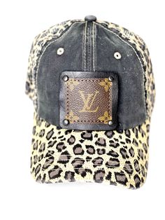 O2 - Faded Black hat with Twinkie leopard mesh backing Black/Black - Patches Of Upcycling Distressed Black Trucker Hat For Streetwear, Adjustable Distressed Black Baseball Cap, Black Distressed Adjustable Baseball Cap, Black Distressed Hat With Curved Brim, Black Distressed Adjustable Hat, Black Adjustable Distressed Hat, Black Distressed Snapback Trucker Hat, Casual Hats With Leather Patch - One Size, Vintage Black Hat With Curved Bill