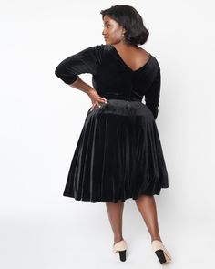 Swap out your accessories and take this plus size dress from workwear to date night in a snap Vintage Plus Size Black Dress, Black Velvet Dress Plus Size, Fitted Black Velvet A-line Dress, Black Velvet Short Sleeve Dress, Vintage Black Velvet Party Dress, Black Velvet Button Up Dress, Pin Up Poses, Skirt Belt, Unique Dresses