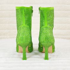 Green Rhinestone Heels, Rhinestone Ankle Boots, You Are Important, Rhinestone Heels, Bright Green, New Shoes, Side Zipper, Bootie Boots, Ankle Boots