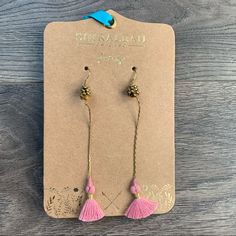 New In Package From A Smoke Free And Dog Friendly Home. Sold At Anthropologie Gold Latkans Earrings For Beach, Gold Earrings With Latkans For The Beach, Gold Latkan Earrings For The Beach, Gold Dangle Tassel Earrings For The Beach, Gold Tassel Earrings For Beach, Beach Gold Tassel Earrings, Adjustable Tassel Drop Earrings, Pink Tassel Drop Earrings, Adjustable Pink Tassel Drop Earrings