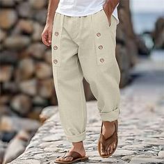 Season:Spring  Summer; Fabric:Linen Cotton Blend; Gender:Men's; Style:Basic,Fashion; Occasion:Holiday,Daily,Casual; Fit Type:Loose Fit; Function:Breathable,Comfort; Waistline:Mid Waist; Pattern:Plain; Design:Buttons,Front Pocket,Pleats,Straight Leg; Brand:OUKU; Pants Type:Trousers,Linen Pants,Summer Pants; Fly Type:Button; Front page:FF; Listing Date:08/22/2024; Pants Length:Full Length Trousers Linen, Mens Linen Pants, Basic Fashion, Cotton Linen Pants, Pants Summer, Mens Linen, Shorts Cargo, Mens Dress Pants, Style Basic