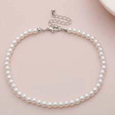 Nwt Really Pretty! White Pearl Style Anklet About 12 Inches Long Including 2 Inches Of Extender Chain #13/1301 Funky Bracelet, Rolling Stones Band, Czech Glass Necklace, Stackable Diamond Rings, Geometric Hoop Earrings, Square Earrings Studs, Matching Jewelry, Pink Jewelry, Square Stud