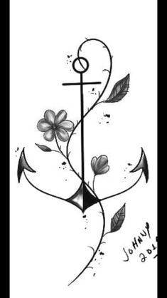 an anchor with flowers and leaves on it