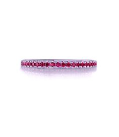 18K Solid White Gold Half Eternity Band Ring with U Micro Pave Set Natural Ruby. Material: 18K White Gold Plating: Rhodium/ Platinum Family Finish: High Polished /Shiny Fit: Comfort/ Rounded Interior Width: 1.7 mm Height: 1.7 mm Setting Type: U Micro Pave Stone: Natural Ruby Cut & Shape: Diamond Cut, Round Stone Size: 1.4mm Total Carat Size: apx 0.35+ ct Quantity of Stones: apx 19 stones (varies by size) Quality: AAA This Ring is Full of Elegance and Beauty! It is so Simple and so Complete a Red Pave Setting Rings, Red Rings With Pave Setting, Red Eternity Band With Prong Setting, Red Round Eternity Band With Prong Setting, Red Round Eternity Band For Anniversary, Red Ruby Eternity Band In Fine Jewelry Style, Stackable Ruby Eternity Band With Round Cut, Stackable Round Cut Ruby Eternity Band, Red Half Eternity Band As A Gift