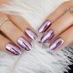 24 Light Purple Chrome Almond Press on nails kit glue on Mirror medium oval Nails Metallic Chrome, Ongles Gel Violet, Nail Store, Purple Mirror, Mirror Nails, Acrylic Nail Kit, Coffin Shape Nails, Metallic Nails, False Nail