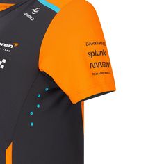 an orange and black shirt with the words splunk in blue letters on it