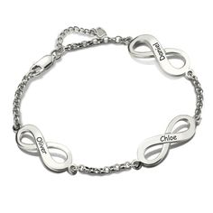 Our Triple Infinity Bracelet symbolizes eternity and continuance. Show your everlasting friendship or love for three special people in your life with an engraved pendant for each one.No matter for friends or families ,It is the best choice gift. Custom Engraved Bracelet, Mothers Bracelet, Whimsical Jewelry, Silver Bracelets For Women, Engraved Pendant, Infinity Pendant, Bracelet Knots, Bracelets Diy, Jewellery Silver