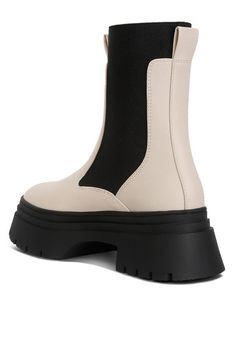 Take your fashion to the next level with these extended gusset faux leather boots meant for all the cool girls everywhere. With cutting edge structure that makes a fashion forward statement, these boots are meant to be extremely comfortable on your feet. Wear them to club, uni or even work you wont go unnoticed!Outer Material- Faux LeatherOuter Sole- TPRClosed Round ToeChunky Platform HeelExtended Elastic Gusset DetailContrasting Sole DetailSide Zipper ClosureFaux Leatherll Tab DetailLightly cus Chunky Chelsea Boots, Botas Chelsea, Fashion Bottoms, Faux Leather Boots, Platform Heels Chunky, Platform Heel, Chunky Platform, Kids Swimwear, Chunky Boots