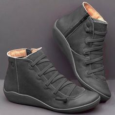 Women's Casual Flat Leather Lace-up Boots PU Boots Arch Support Boots, Women's Lace Up Boots, Spring Flats, Punk Boots, Flat Heel Boots, Spring Boots, Orthopedic Shoes, Vintage Boots, Winter Boots Women