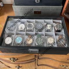 This watch organizer is crafted from Solid Wood Materials, giving the men watch box a sleek, high-quality finish, while the soft interior lining protects your watches from scratches. The plush pillows of wood watch box are designed to accommodate various sizes and styles, ensuring your timepieces remain in top condition. The Clear Glass Lid of watch display box offers a clean, narrow bezel that showcases your watch collection clearly while protecting them from dust. The watch storage box transpa Watch Box For Men, Wood Watch Box, Watch Safes, Wooden Watch Box, Watch Display Case, Mens Watch Box, Watch Organizer, Watch Storage Box, Watch Holder