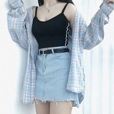 Outfits Rock, Rock Accessories, Korean Fashion Ideas, Look Grunge, Ideas Clothes, Denim Skirt Outfits, Black Clothes, Clothes Black