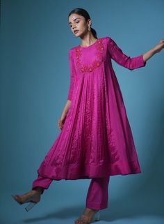 Hand embroidered pink purple Anarkali with matching pants / anarkali suit set / anarkali dupatta USA /chinnon suit set / Indian dresses/ voggish / pure silk anarkali anarkali dress with pant/ kurta set women          Looking for a perfect indian dress/anarkali/suit sets that are trendy, unique and easy to carry !! yess, You are at the right place. we carry such versatile pieces of anarkalis and suit sets that really let you stand out in any occassion !!      featuring this beautiful pure chinnon dress in purple pink color with hand embroidered On  neck and  sleeves paired with matching pants as shown !! A very trendy comfortable combo look makes your occasion Perfect !! Ready to ship !! matching dupatta can be done at an extra cost !! Details :  - color : pink hand embroidered  - Dress : p Anarkali Pant Suit, Designer Pink Palazzo Set Maxi Length, Traditional Floor-length Pant Set For Eid, Unstitched Pink Pant Set With Chikankari Embroidery, Floor-length Pant Set With Dupatta For Eid, Anarkali Pant Set With Dupatta For Wedding, Bollywood Style Floor-length Pant Set For Eid, Pink Bollywood Pant Set With Chikankari Embroidery, Festive Pink Maxi Length Palazzo Set