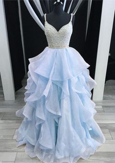 Blue Long Prom Dresses, Light Blue Prom, Popular Prom Dresses, Ruffle Prom Dress, Light Blue Prom Dress, Evening Dress Long, Princess Prom Dresses, Blue Prom Dress, Prom Dresses 2018