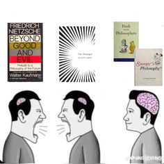 three different types of books with the same person's head