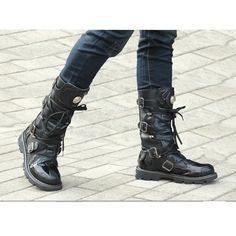 Gothic Punk Boots, Motorcycle Boots, Riding Boots, Knee-High Boots, Lace Up Boots. Genuine Leather Boots. Combat Boots, Biker Boots, Punk Boots, Gothic Boots. Black Men's Boots. Get ready to hit the road with these Funki Buys combat motorcycle boots! Made of real leather and designed with a round toe and low chunky heel, these boots are perfect for any season - from punk rock to winter wonderland. Plus, they're handcrafted for that extra touch of unique style. Don't forget to lace them up for th Edgy High Ankle Lace-up Boots For Outdoor, Fall Black Lace-up Boots With Rivets, Punk Knee-high Lace-up Boots For Winter, Edgy Martin Boots For Winter Streetwear, Winter Alternative Style Lace-up Martin Boots, Knee-high Riveted Winter Boots, Streetwear Lace-up Combat Boots With Rivets, Winter Combat Boots For Concerts With Round Toe, Winter Martin Boots With Round Toe For Concerts