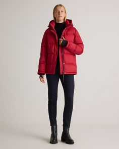 The perfect jacket for your cold-weather adventures is here: our Responsible Down Puffer Jacket. You'll be warm all winter long thanks to the water-repellent and wind-resistant fabric. Bonus: Our down products are sourced responsibly to ensure best practices in animal welfare. Meet your new winter wardrobe essential and enjoy it for years to come.  | Quince | Women's Responsible Down Puffer Jacket in Cherry Red, Size XL, Recycled Polyester Red Winter Outdoor Outerwear, Red Fleece-lined Outerwear For Outdoor, Red Functional Hooded Jacket For Winter, Red Functional Hooded Winter Jacket, Red Nylon Outerwear For Outdoor, Winter Insulated Outerwear For Hiking, Winter Hiking Insulated Outerwear, Insulated Winter Outerwear For Hiking, Weatherproof Quilted Jacket For Fall And Cold Weather