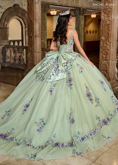 Enjoy your evening in this embroidered floral applique long sleeveless puff sleeve dress with A-line skirt by Rachel Allan RQ2182. Be the belle of your quinceanera in this spectacular glitter tulle ballgown! Perfect for a modern princess, this dress features applique and beading, as well as a cold shoulder neckline with detachable tulle sleeves to ensure that you make a statement. The scoop lace-up back gives this dress a flattering fit, while a bow detail at the waist creates a finishing touch Detachable Tulle Sleeves, Dresses Organza, Beads Ornaments, Rachel Allen, Tulle Applique, Coral Ombre, Red Quinceanera Dresses, Princesa Tiana, Rachel Allan Dresses