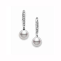 The primary material used for these earrings is 18k white gold, with a secondary gemstone of diamonds and a primary gemstone of Akoya pearls. The color of the pearls is white and the total carat weight for the diamonds is 0.08. These earrings belong to the Classic Collection and are designed to exude timeless elegance. Wholesome Flirt, Mikimoto Pearl Earrings, Mikimoto Earrings, Simple Glam, White Gold Drop Earrings, Mikimoto Pearls, Pretty Fashion, Pearl And Diamond Earrings, Pendant Watches