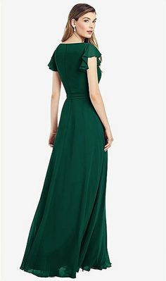 Flutter Sleeve Faux Wrap Chiffon Bridesmaid Dress In Hunter Green | The Dessy Group Elegant Flowy Chiffon Dress With Surplice Neckline, Elegant Evening Maxi Dress With Flutter Sleeves, Elegant Chiffon Maxi Dress With Flutter Sleeves, Elegant V-neck Chiffon Wrap Dress, Elegant Green Chiffon Maxi Dress, Elegant Green Chiffon Formal Dress, Elegant Prom Dress With Flutter Sleeves, Elegant Chiffon Wrap Dress, Elegant Floor-length Green Chiffon Dress