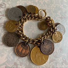 Vintage Heavy World Coin (15) Bracelet Gold Tone Marked Germany All Coins Are Dated 1936 To 1951 (Dates Listed In Above Photo) Vintage And In Perfect Condition My Mother Was Original Owner Coin Bracelet, World Coins, Photo Vintage, Bracelet Gold, My Mother, Jewelry Vintage, Womens Jewelry Bracelets, Vintage Gold, Vintage Photos