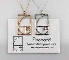 Fibonacci Golden Spiral Silver or Gold Necklace In geometry, a golden spiral is a logarithmic spiral whose growth factor is φ, the golden ratio. That is, a golden spiral gets wider (or further from its origin) by a factor of φ for every quarter turn it makes. The pendant measures 0.75 inches in width and 1.2 in length. Purchase includes a molecule information card, a natural jewelry box, and gift packaging. Gift? Add-on a hummingbird card for only $7: https://www.etsy.com/listing/202506976/nikol Engineer Jewelry, Golden Ratio Necklace, Fibonacci Necklace, Math Jewelry, Logarithmic Spiral, Molecule Necklace, Golden Spiral, The Golden Ratio, Science Jewelry