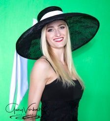 Couture hat. Designer hat. Kentucky Derby hat. Derby black | Etsy Evening Boater Hat With Short Brim In Sinamay, Elegant Black Sinamay Hat, Black Boater Hat For Kentucky Derby Evening, Wide Brim Sinamay Boater Hat For Evening, Black Boater Hat For Royal Ascot Races, Elegant Panama Hat With Curved Brim For Kentucky Derby, Fedora Straw Hat For Kentucky Derby Evening, Elegant Panama Hat For Kentucky Derby, Fedora Panama Hat For Kentucky Derby Party