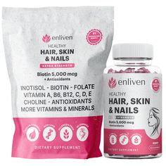 PRICES MAY VARY. UNLEASH YOUR NATURAL BEAUTY - Enliven's Hair, Skin, and Nails Biotin Gummies are scientifically formulated to support healthy hair growth, promote radiant skin, and strengthen nails for a more vibrant and radiant you. NATURAL BEAUTY BOOST WITH BIOTIN 5000MCG GUMMIES - Biotin plays a key role in supporting healthy hair, promoting stronger nails, and maintaining glowing skin. Our gummies help you achieve luscious locks, resilient nails, and a radiant complexion. FORMULATED WITH IN Biotin Gummies, Hair Skin Nails Gummies, Best Hair Vitamins, Strengthen Nails, Vitamins For Healthy Hair, Stronger Nails, Biotin Hair, Nail Vitamins, Beauty Boost