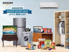 an advertisement for the amazon super saver sale is shown with appliances and other items