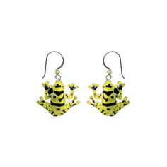 Yellow Frog Earrings | Available at Bamboo Jewelry Online for $30! Bamboo Jewelry, Frog Earrings, Bamboo Gifts, Cloisonne Jewelry, Yellow Earrings, Hanging Earrings, Frogs, Silver Wire, Gift Boxes