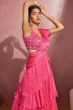 Shop for Aneesh Agarwaal Pink Satin Printed Pre-draped Saree With Blouse for Women Online at Aza Fashions Fitted Pre-draped Saree With Side Open, Fitted Choli With Draped Sleeves For Festive Occasions, Fitted Pre-draped Dress With Zari Work, Festive Fitted Choli With Draped Sleeves, Self Design Dresses For Evening, Fitted Bollywood Draped Dress, Fitted Bollywood Dress With Draped Sleeves, Fitted Draped Lehenga With Mirror Work, Fitted Draped Bollywood Style Dress