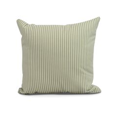 a green and white striped pillow on a white background