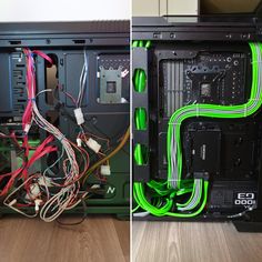 two views of the inside of a computer