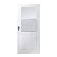 Andersen 200 Series 32 in. x 80 in. White Universal 1/2 Light Half-View Aluminum Storm Door with Black Handle set 95976 - The Home Depot Door With Black Handle, Aluminum Storm Doors, Lighting Storms, Storm Door, Panel Systems, Glass Panel, Black Handle, Glass Panels, Defense