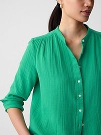 Crinkle Gauze Shirt | Gap Gap Summer Button-up Blouse, Casual Crinkle Texture Top For Daywear, Gap Casual Blouse For Daywear, Casual Gap Blouse For Daywear, Casual Daywear Blouse By Gap, Summer Buttoned Tops By Gap, Daywear Long Sleeve Tops With Crinkle Texture, Long Sleeve Tops With Crinkle Texture For Daywear, Summer Button-up Blouse With Crinkle Texture