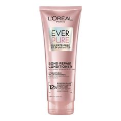 EverPure Bond Repair System strengthens damaged hair against breakage, leaving hair soft and protected from future damage. Sulfate Free, Vegan Formula. L'Oreal Paris Sulfate Free Bond Repair Conditioner with Citric Acid, EverPure, 6.8 fl oz; Repair and reinforce weak bonds for color treated, damaged hair Bond Repair pre-shampoo concentrate, shampoo and conditioner system provides strength and smoothness with intense hydration Bond Repair pre-shampoo concentrate, shampoo and conditioner system fo Treat Damaged Hair, Weak Hair, Personal Care Products, Saloon Hair, Color Treated Hair, Sulfate Free, Beauty Saloon, Treated Hair, Citric Acid