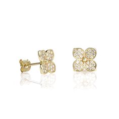 Add a touch of elegance to your ensemble with these chic and fashionable white diamond earrings. Crafted in 14K yellow gold, these trendy earrings feature a stunning flower design. Weighing just 1.2 grams, they are lightweight and comfortable to wear. Perfect for any occasion, these earrings are a must-have accessory. January Birthstone Jewelry, White Diamond Earrings, April Birthstone Jewelry, September Birthstone Jewelry, March Birthstone Jewelry, Yellow Jewelry, Brown Jewelry, June Birthstone Jewelry, August Birthstone Jewelry