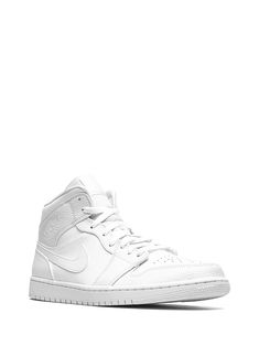 Jordan Air Jordan 1 Mid "Triple White" Sneakers - Farfetch Classic High-top Nike Air Force 1 With White Sole, Classic Nike Air Force 1 High-top Leather, Classic High-top Leather Nike Air Force 1, Classic Leather High-top Nike Air Force 1, Classic High-top Jordan Shoes, Classic White High-top Nike Air Force 1, Nike Jordan Mid-top Shoes For Streetwear, High-top Sneakers With Embossed Logo, Nike Jordan Shoes With White Sole For Streetwear