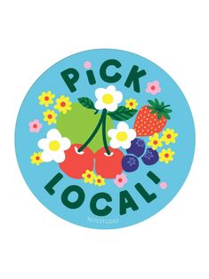 pick local fruity sticker Funky Sticker, Produce Stickers, Summer Sisters, Desk Stickers, Typography Sticker, Fruity Design, Fruit Stickers, Printable Sticker Sheets, Fruit Logo