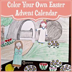 a child's drawing with the words, color your own easter calendar on it