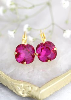 Fuchsia Pink Drop Earrings Magenta Crystal Drop Earrings - Etsy Pink Earrings With Lever Back Ear Wires For Party, Magenta Crystal, Pink Drop Earrings, Fiesta Colors, Bridesmaids Earrings, Crystal Drop Earrings, Fuchsia Pink, Crystal Drop, Pink Stone