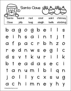 a printable worksheet for the santa claus word search, which includes letters and numbers