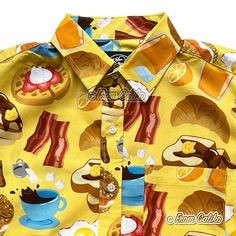 Breakfast is the most important meal of the day so don't show up in a boring outfit! This shirt adorned with hidden cat foods will be everyone's new breakfast shirt. Perfect for a fun breakfast/brunch outing or be daring and wear it into the office.  ~ Sizing is unisex/men's sizing - please refer to the sizing chart. The fabric has a tight weave and no stretch. ~ Our shirts are printed on 100% cotton and are machine washable. ~ Full care instructions are printed on an inside tag.  ~ Each shirt is sewn by hand and has a unique pattern placement. I cannot guarantee any specific placement.  ~ NO RETURNS OR EXCHANGES Please refer to the size chart carefully before ordering. Sizing is similar to US mens but runs a little smaller from XL-4XL. ~ If you are in between sizes, I recommend sizing up. Silly Button Up Shirt, Fun Breakfast, Newbury Park, Meal Of The Day, Vintage Recipes, Colourful Outfits, Recipe Of The Day, Christmas Wishlist, Sizing Chart