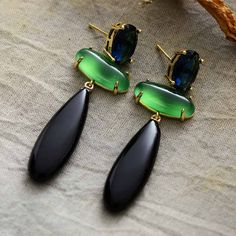 Protection Chandelier Onyx Earrings - Moon Dance Charms Black Drop Earrings, Green Onyx Stone, Moon Dance, Treasure Jewelry, Onyx Crystal, Onyx Earrings, Green Onyx, Onyx Stone, Earrings Collection