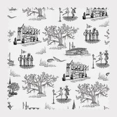 New Orleans Toile Fabric Fabric By The Yard / Cotton / Black French Quarter Hotels, Live Oak Tree, Wallpaper Stairs, Hotel Monteleone, St Louis Cathedral, Lucite Tray, Katie Kime, Toile Print, The Big Easy