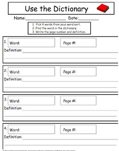 a printable worksheet for using the word dictionary to teach children how to use them