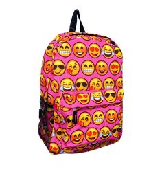 Introducing our Emoji Backpack, where practicality meets playfulness in the most delightful way! Step into a world of whimsy with this colorful and expressive backpack featuring a vibrant array of your favorite emojis. From cheeky winks to joyful grins, this backpack lets you wear your emotions on your sleeve (or rather, on your back!) as you navigate through your day with a touch of whimsical charm.

Crafted with durability and style in mind, our Emoji Backpack is perfect for school, work, trav Novelty Backpack For Everyday Use, Fun Rectangular Backpack For End Of School Year, Playful Pink Backpack, Playful Pink Standard Backpack, Novelty Backpack For Daily Use, Playful Pink Backpack For Everyday Use, Fun Multicolor Backpack For Travel, Playful Bags With Adjustable Strap For Back To School, Fun Travel Backpack For Back To School